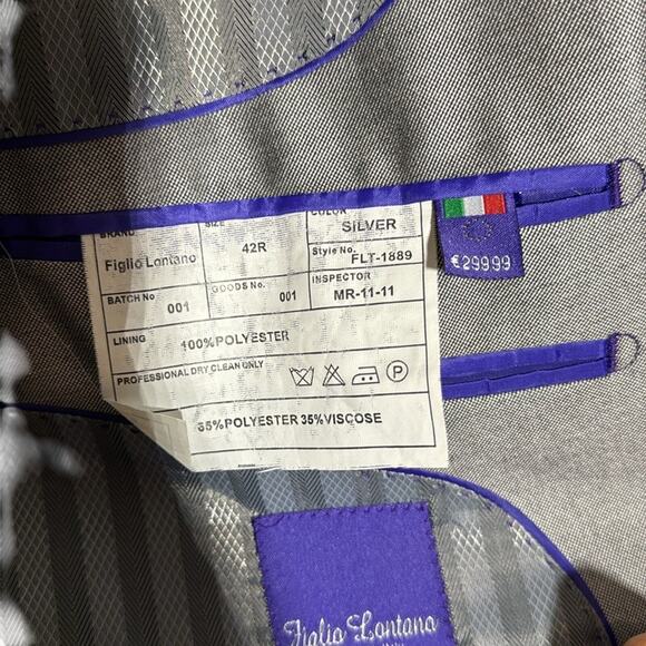 Figlio Lontano Silver Suit w/ black accents Two-piece suit 42 R pants 36 R X 30 - Picture 9 of 16